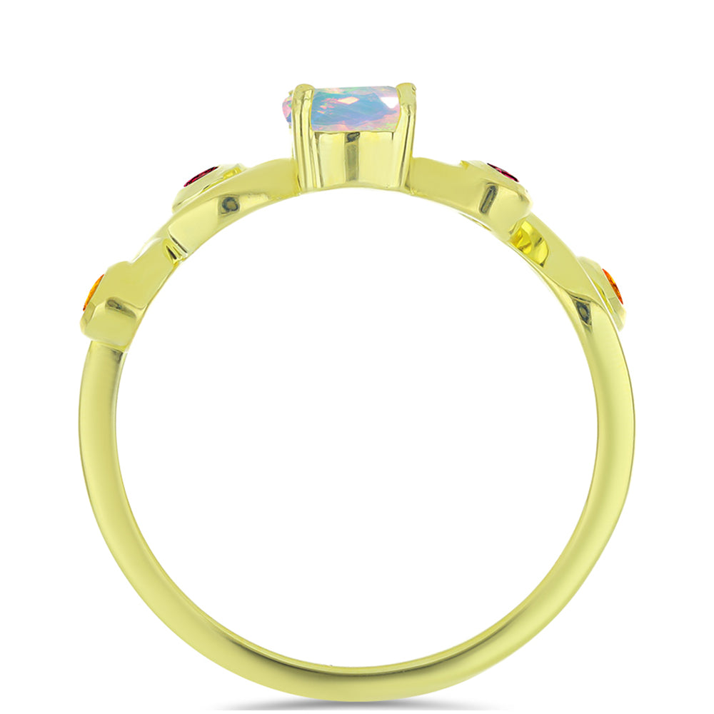 Anillo de Plata Bañada en Oro con Ópalo Welo y Chakra Turmalina