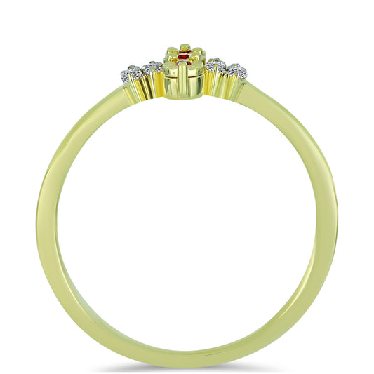 Anillo de Plata Bañada en Oro con Diamante Rojo y Diamante blanco