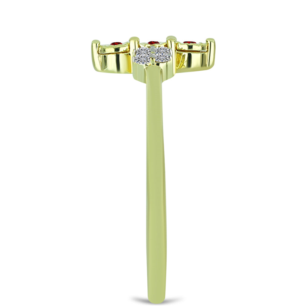 Anillo de Plata Bañada en Oro con Diamante Rojo y Diamante blanco