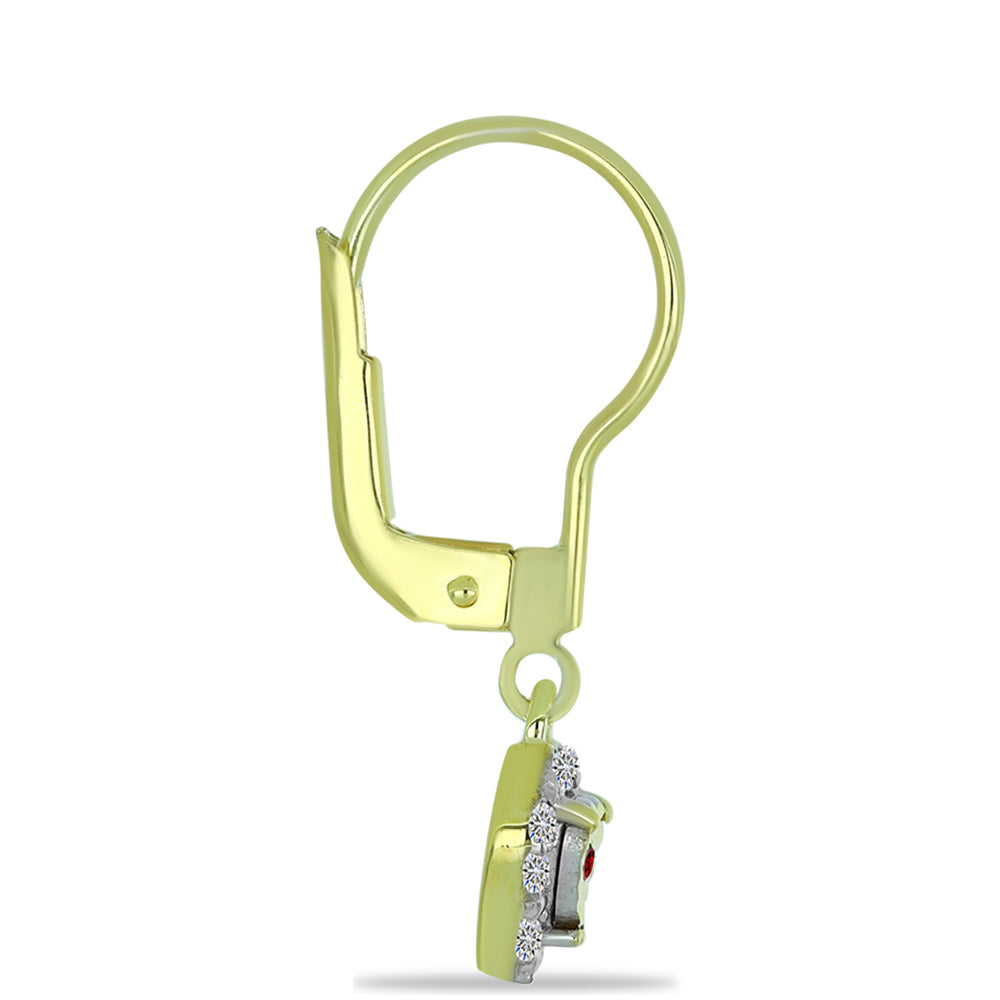 Pendientes de Plata Bañada en Oro con Diamante Rojo y Diamante blanco