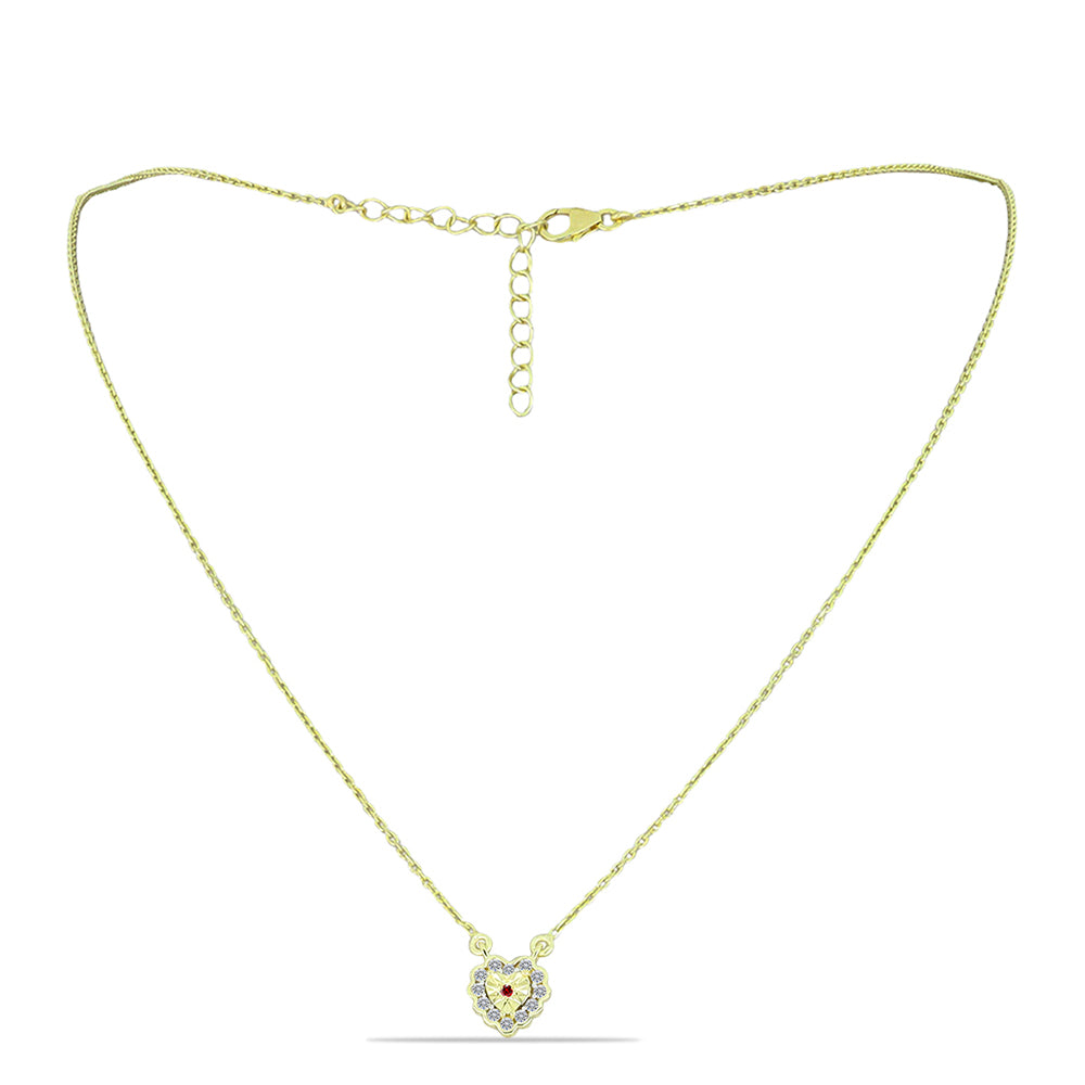 Collar de Plata Bañada en Oro con Diamante Rojo y Diamante blanco