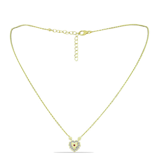 Collar de Plata Bañada en Oro con Diamante Rojo y Diamante blanco