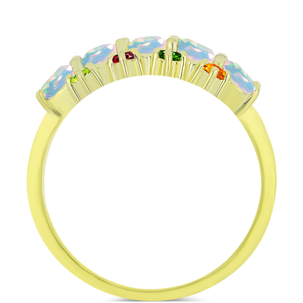 Anillo de Plata Bañada en Oro con Ópalo Welo y Chakra Turmalina