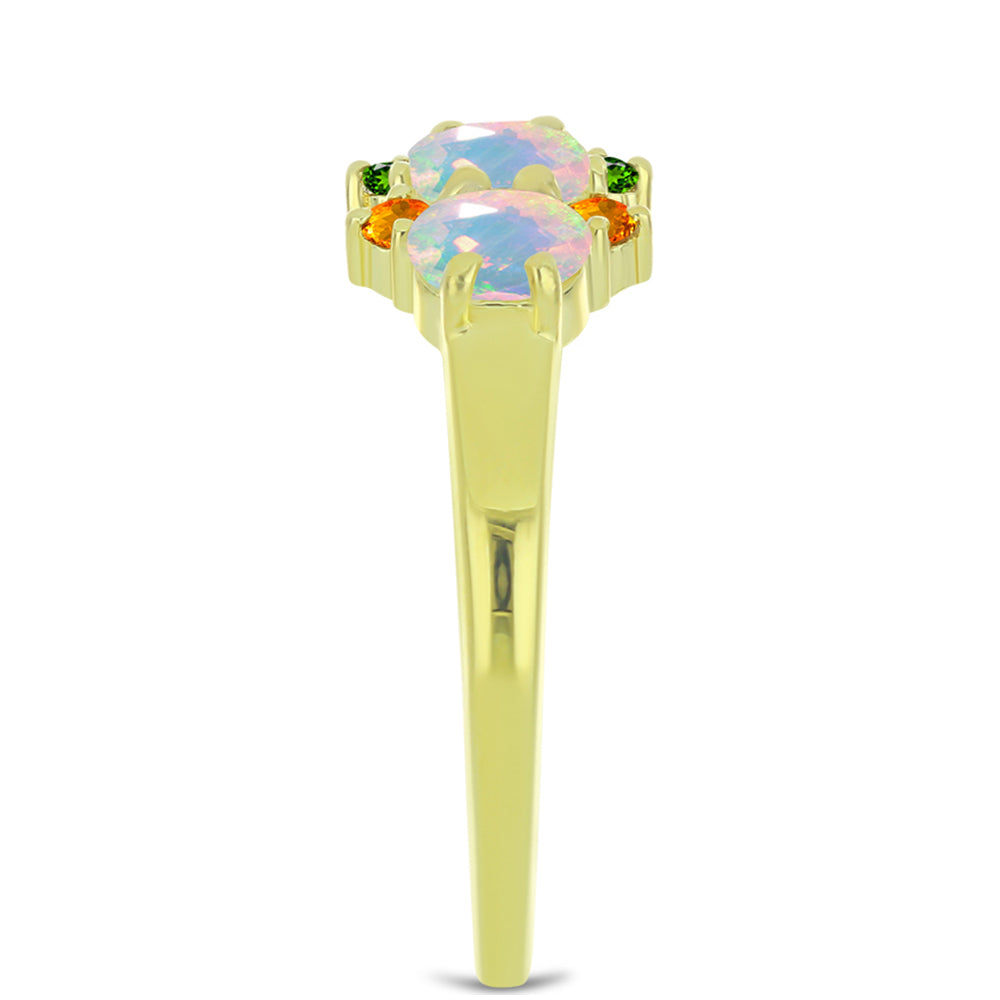Anillo de Plata Bañada en Oro con Ópalo Welo y Chakra Turmalina