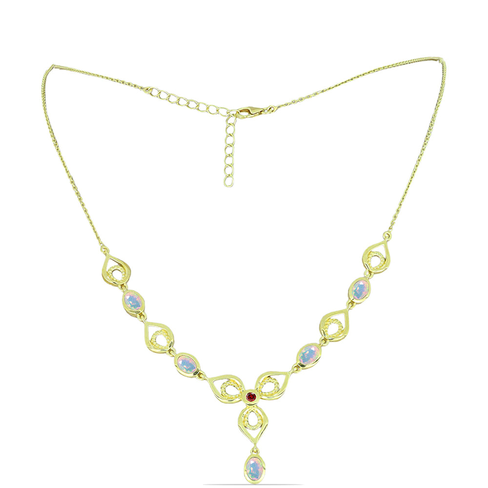 Collar de Plata Bañada en Oro con Ópalo Welo y Chakra Turmalina