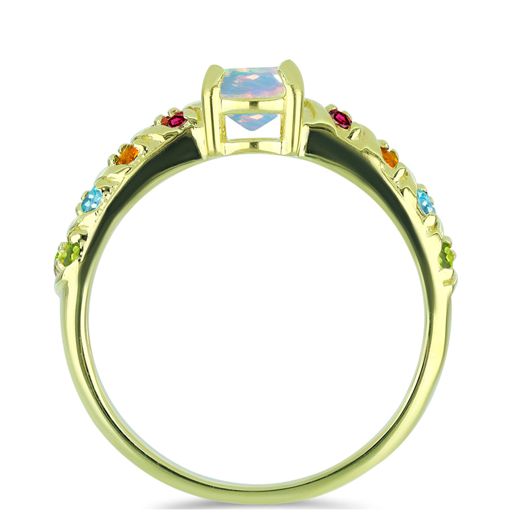 Anillo de Plata Bañada en Oro con Ópalo Welo y Chakra Turmalina