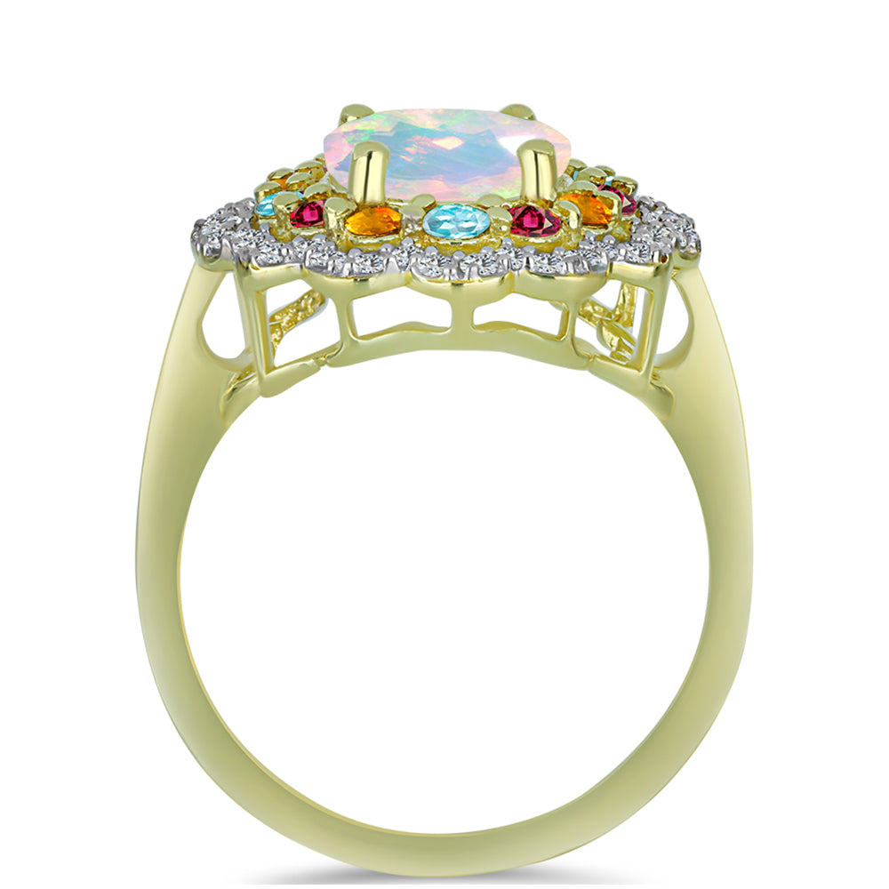 Anillo de Plata Bañada en Oro con Ópalo Welo y Chakra Turmalina