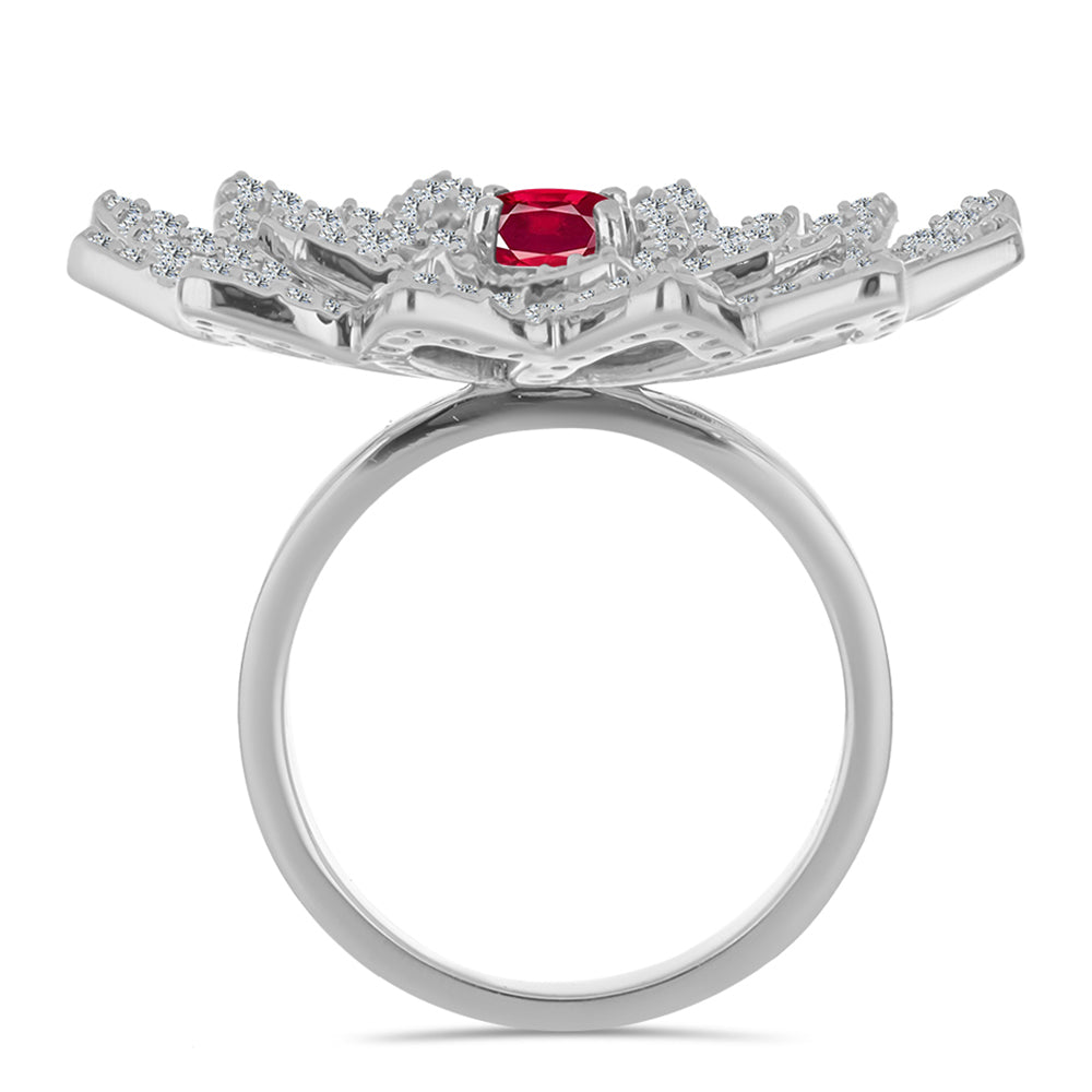 Anillo de Plata con Rubí de Madagascar y Topacio Blanco
