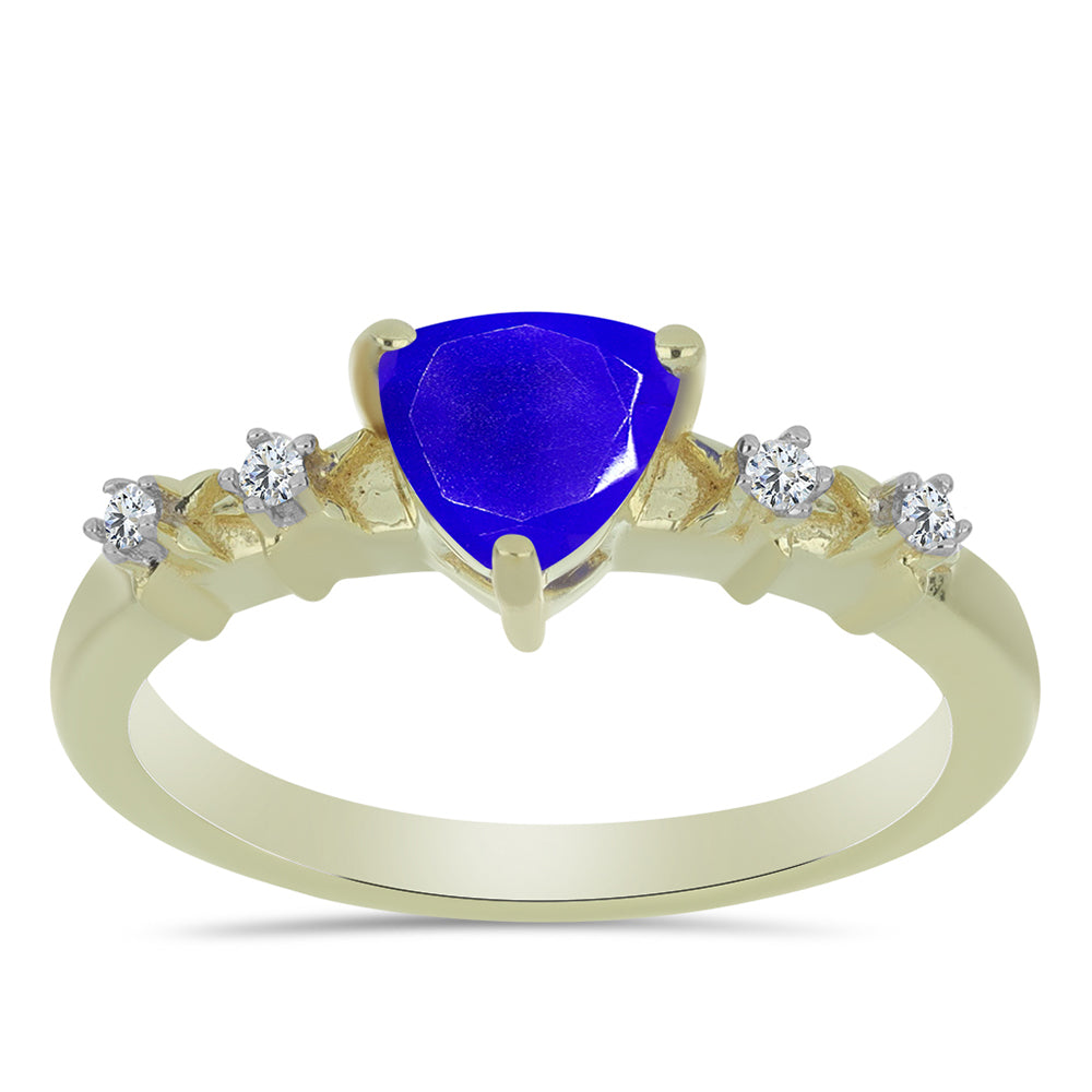Anillo de Plata Bañada en Oro con Ágata azul y Topacio Blanco