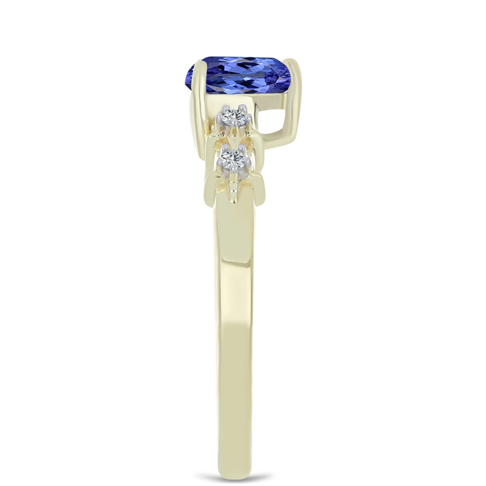 Anillo de Plata Bañada en Oro con Ágata azul y Topacio Blanco