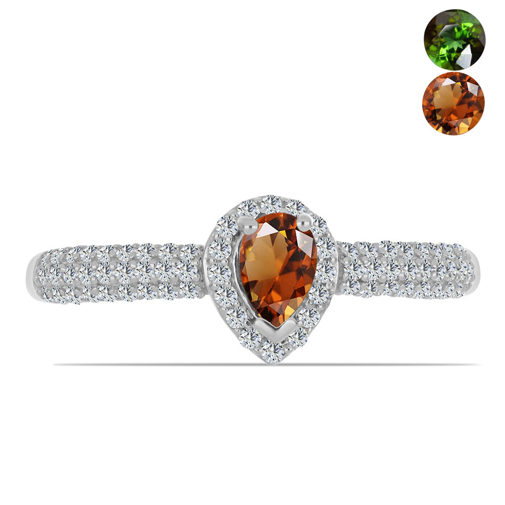 Anillo de Plata con Zultanita de Anatolia certificado y cultivado en laboratorio y Topacio Blanco
