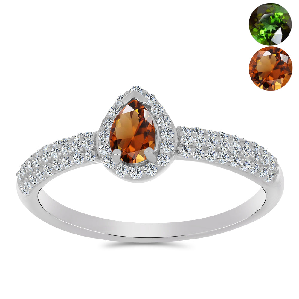 Anillo de Plata con Zultanita de Anatolia certificado y cultivado en laboratorio y Topacio Blanco