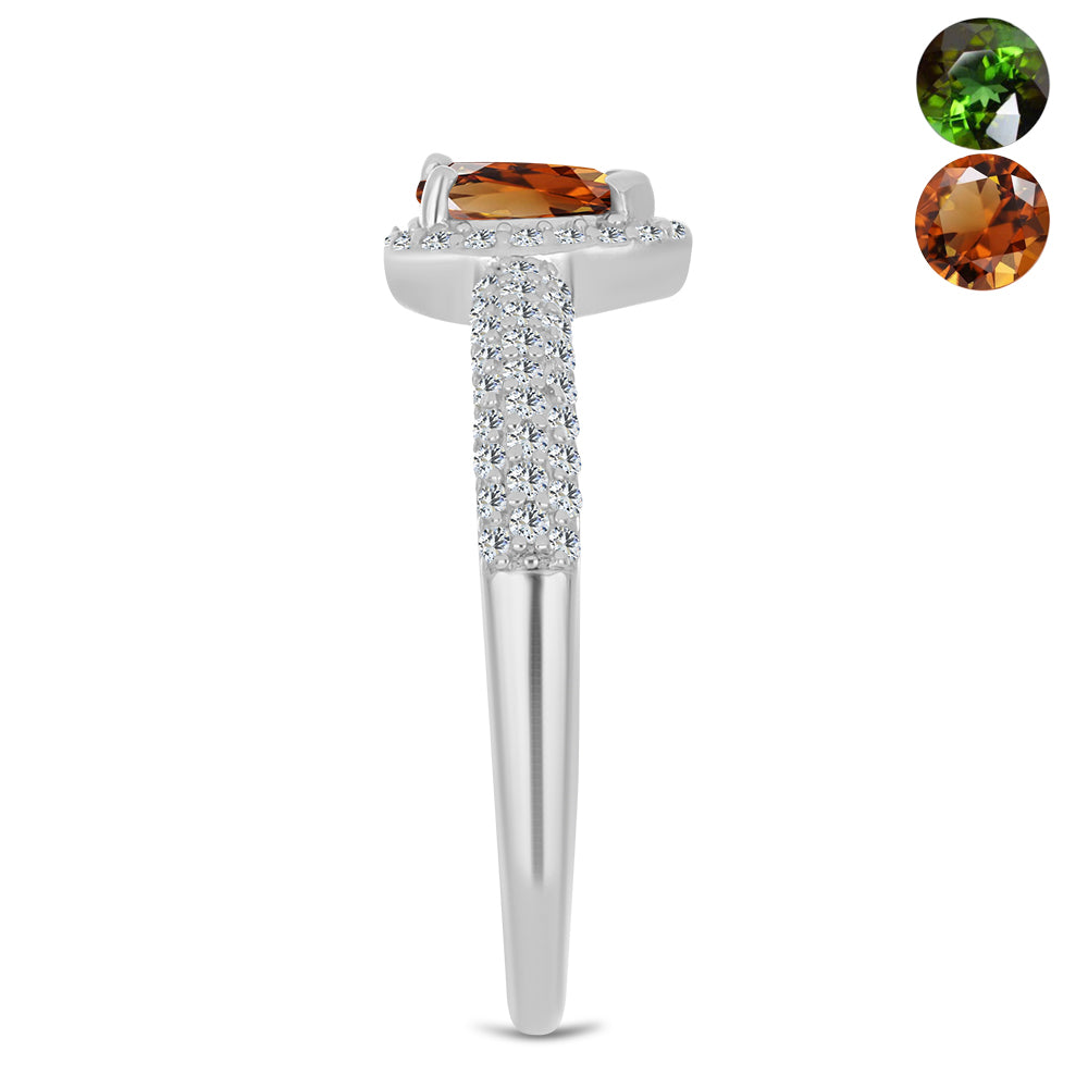 Anillo de Plata con Zultanita de Anatolia certificado y cultivado en laboratorio y Topacio Blanco