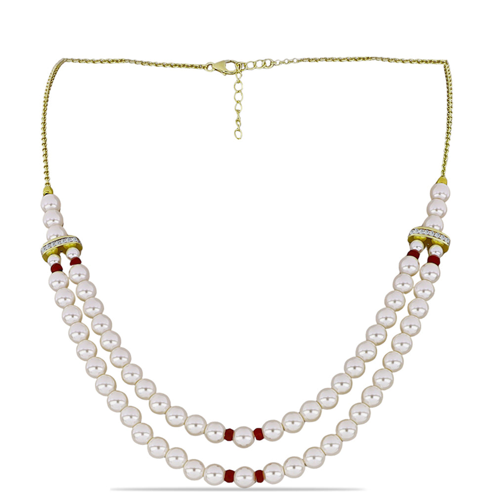 Collar de Plata Bañada en Oro con Perla de Agua Dulce y Rubí de Madagascar