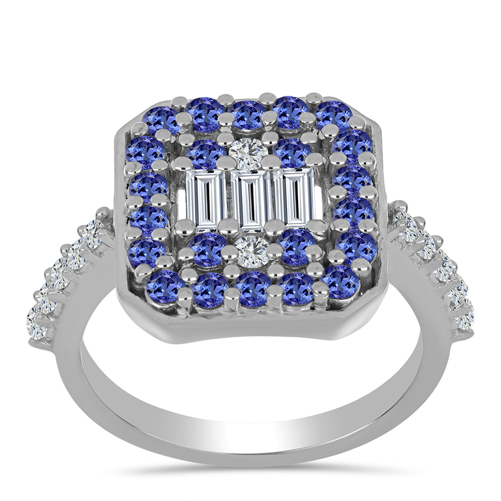 Anillo de Plata con Tanzanita y Topacio Blanco
