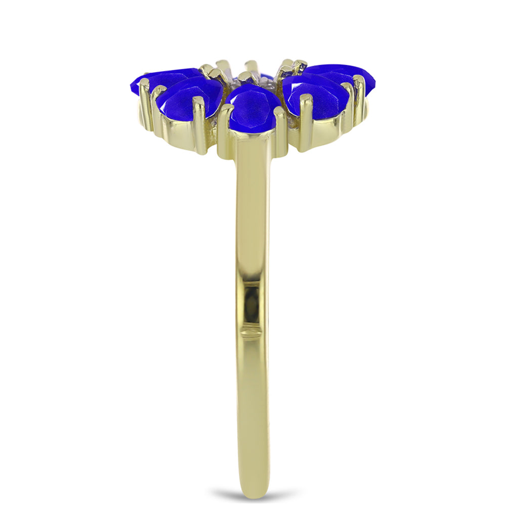 Anillo de Plata Bañada en Oro con Ágata azul y Topacio Blanco