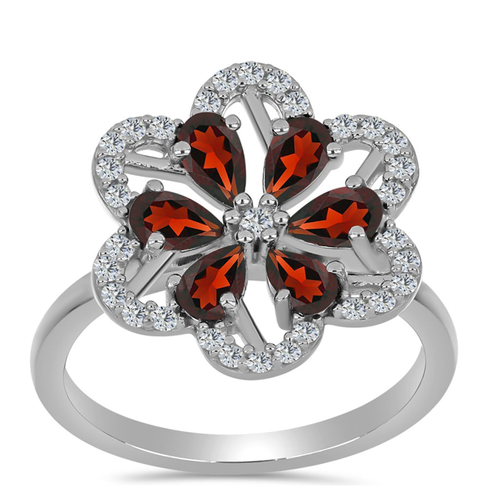 Anillo de Plata con Granate Barton y Topacio Blanco