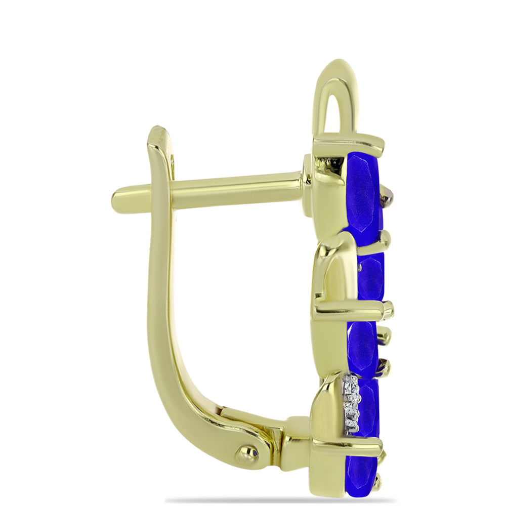 Pendientes de Plata Bañada en Oro con Ágata azul y Topacio Blanco