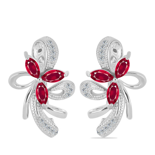 Pendientes de Plata con Rubí de Madagascar y Topacio Blanco