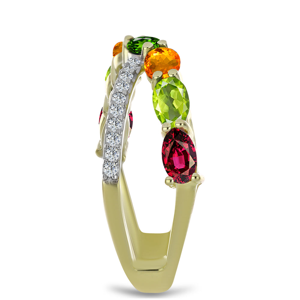 Anillo de Plata Bañada en Oro con Chakra Turmalina y Topacio Blanco