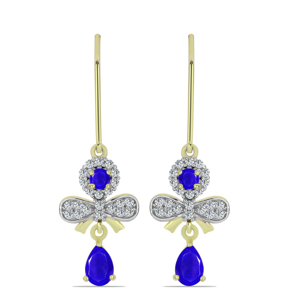 Pendientes de Plata Bañada en Oro con Ágata azul y Topacio Blanco