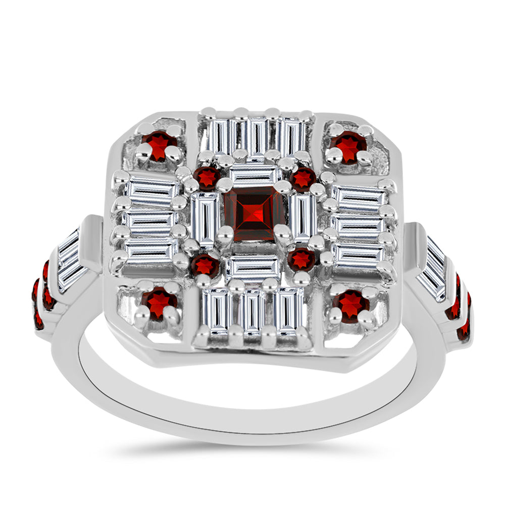 Anillo de Plata con Granate Barton y Zircón Blanco