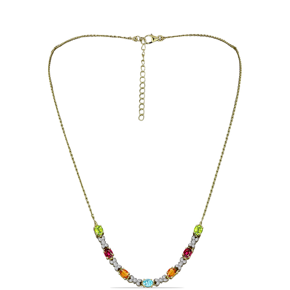 Collar de Plata Bañada en Oro con Chakra Turmalina y Topacio Blanco