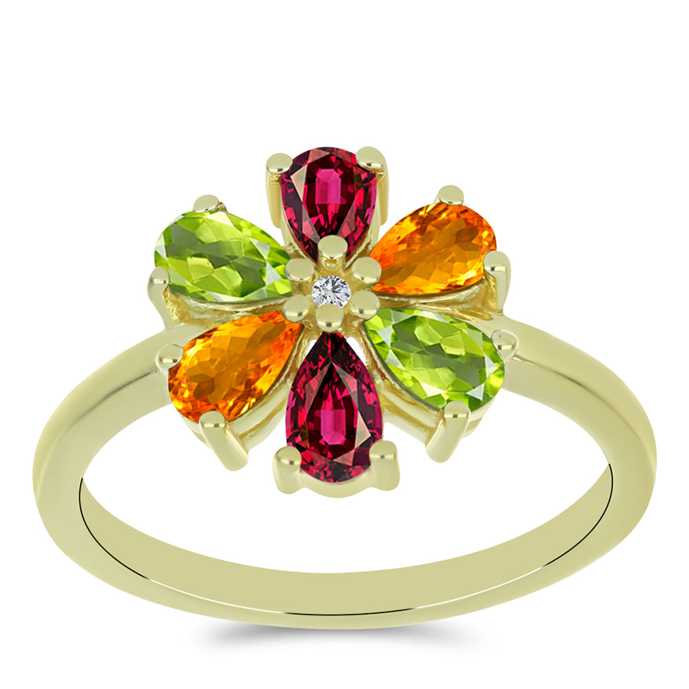 Anillo de Plata Bañada en Oro con Chakra Turmalina y Topacio Blanco