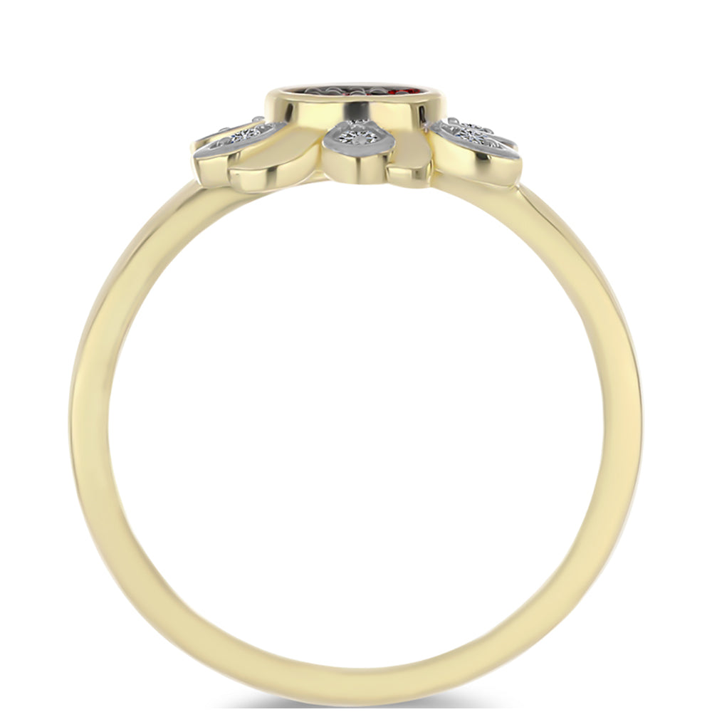 Anillo de Plata Bañada en Oro con Diamante Rojo y Diamante blanco