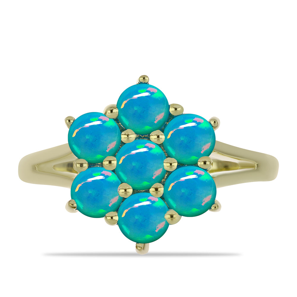 Anillo de Plata Bañada en Oro con Ópalo Azul Paraiba de Etiopía