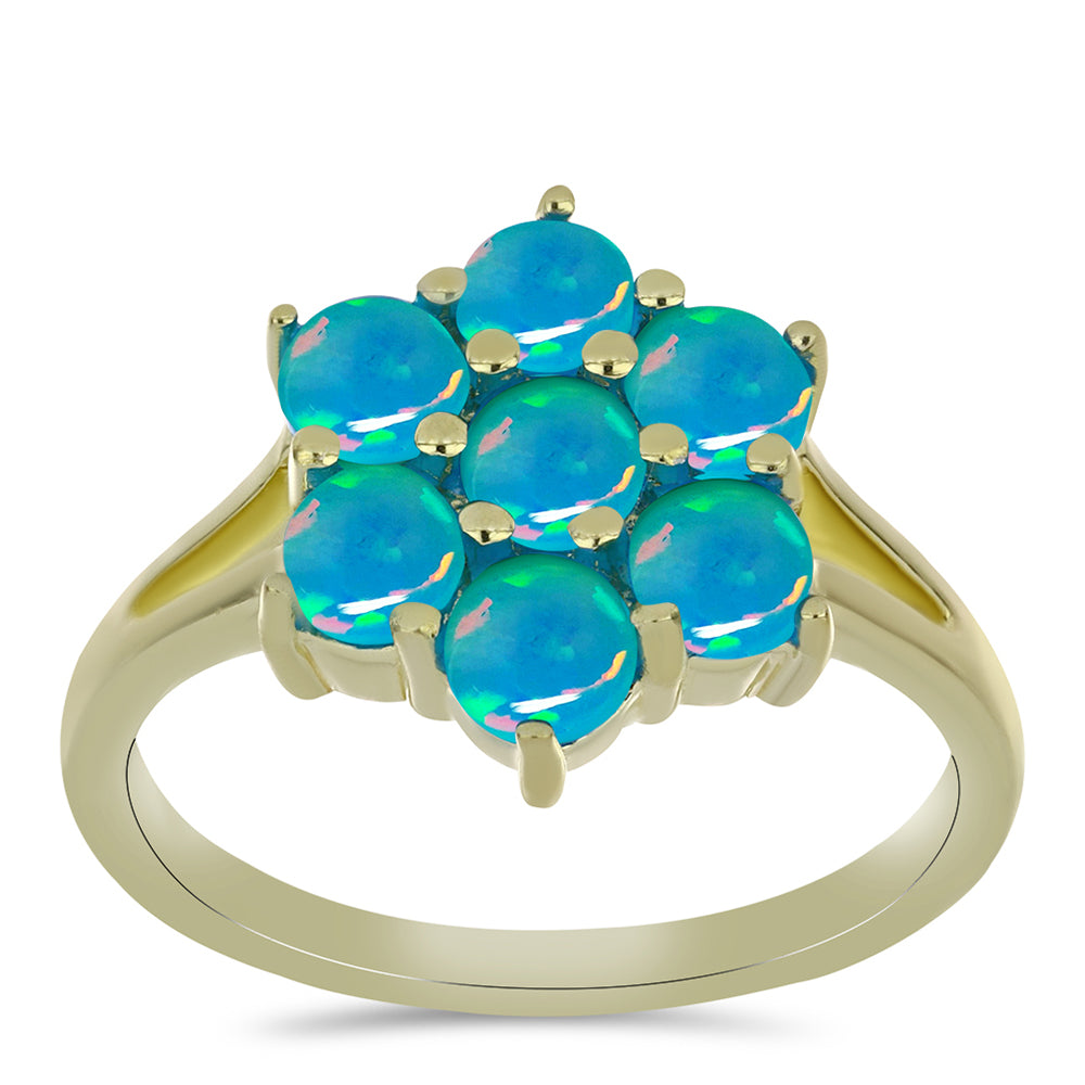 Anillo de Plata Bañada en Oro con Ópalo Azul Paraiba de Etiopía