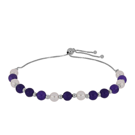 Pulsera de Plata con Jade Púrpura y Perla de Agua Dulce