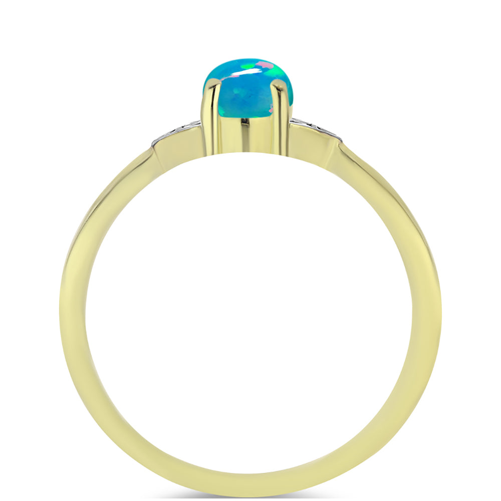 Anillo de Plata Bañada en Oro con Ópalo Azul Paraiba de Etiopía y Topacio Blanco