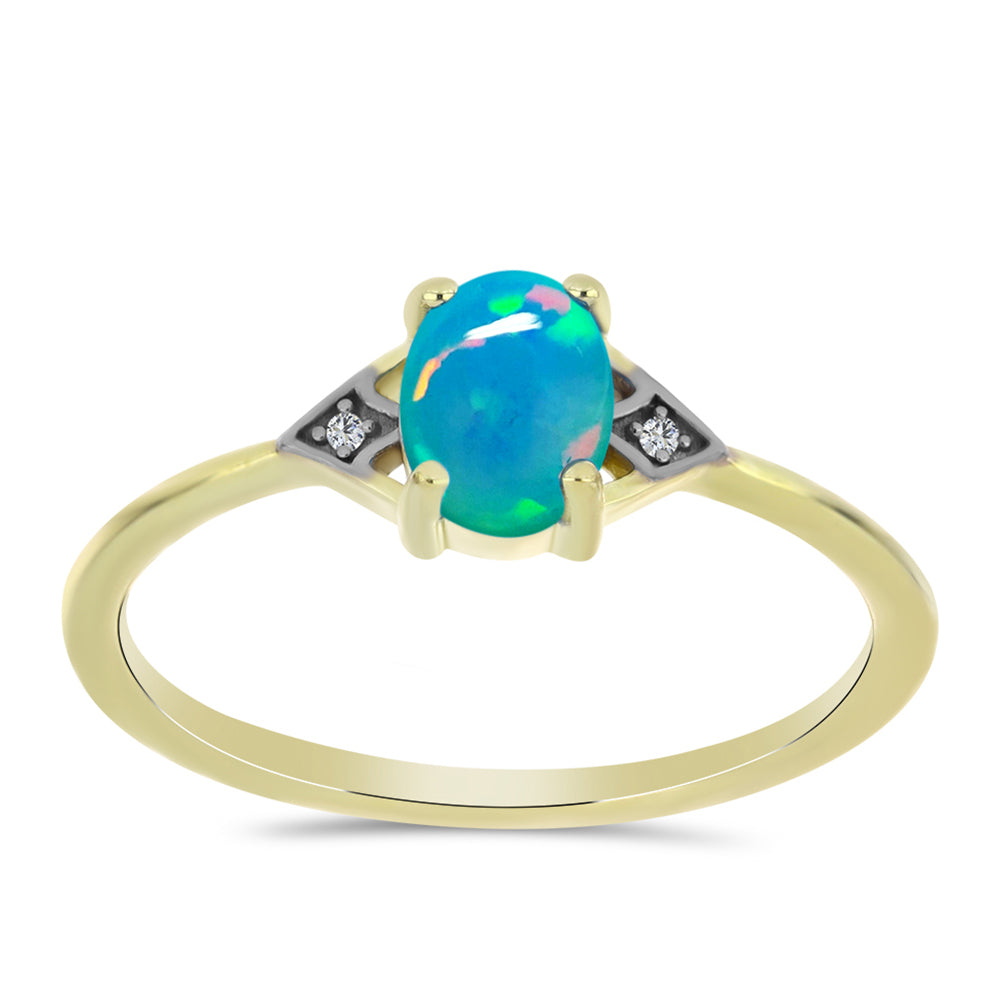 Anillo de Plata Bañada en Oro con Ópalo Azul Paraiba de Etiopía y Topacio Blanco