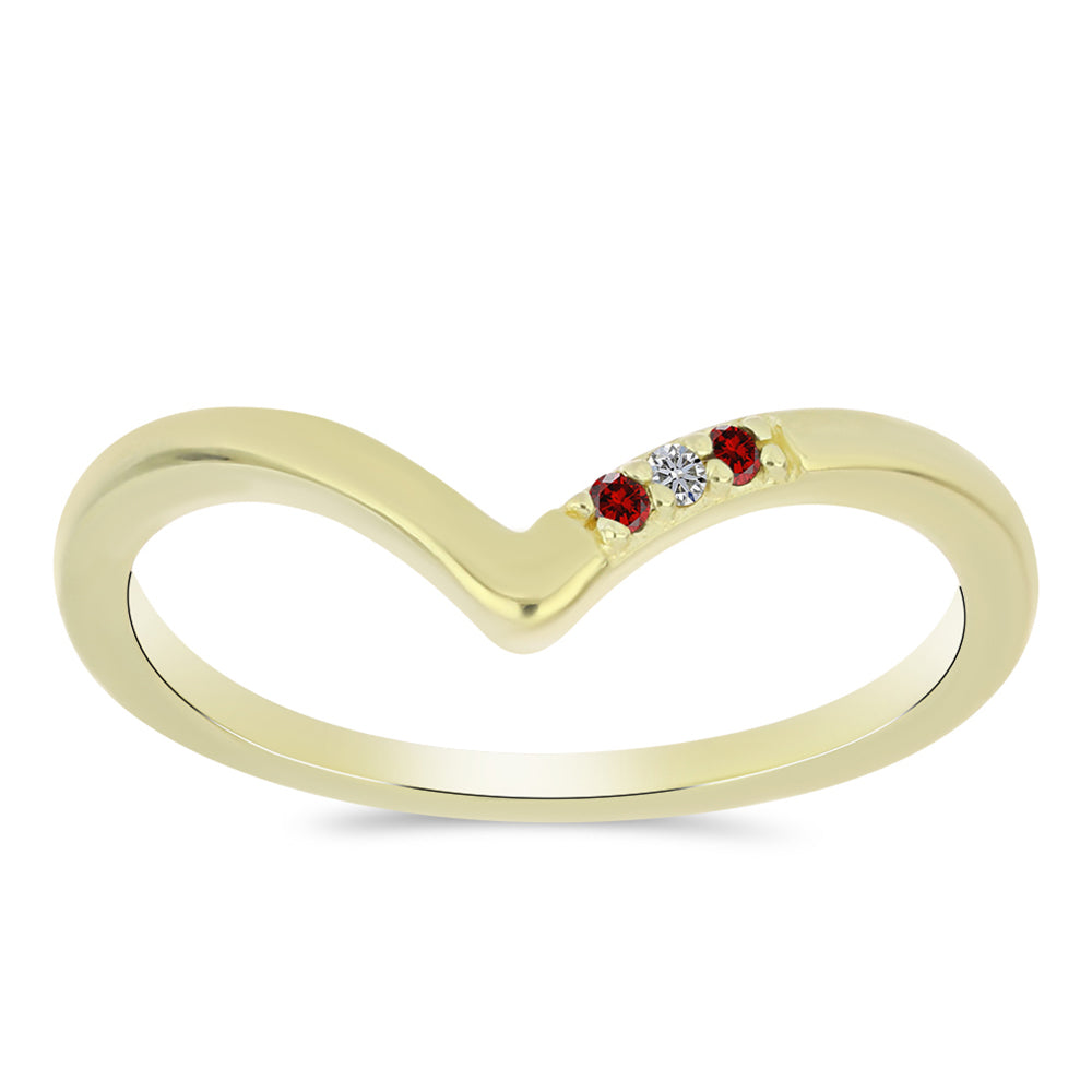 Anillo de Plata Bañada en Oro con Diamante Rojo y Diamante blanco