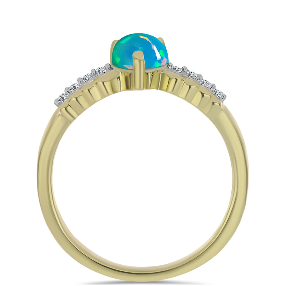 Anillo de Plata Bañada en Oro con Ópalo Azul Paraiba de Etiopía y Topacio Blanco