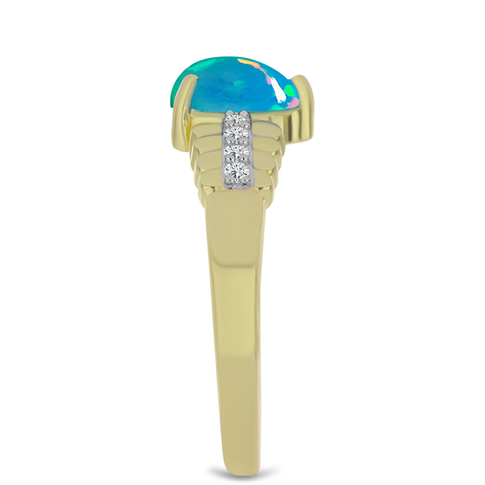 Anillo de Plata Bañada en Oro con Ópalo Azul Paraiba de Etiopía y Topacio Blanco