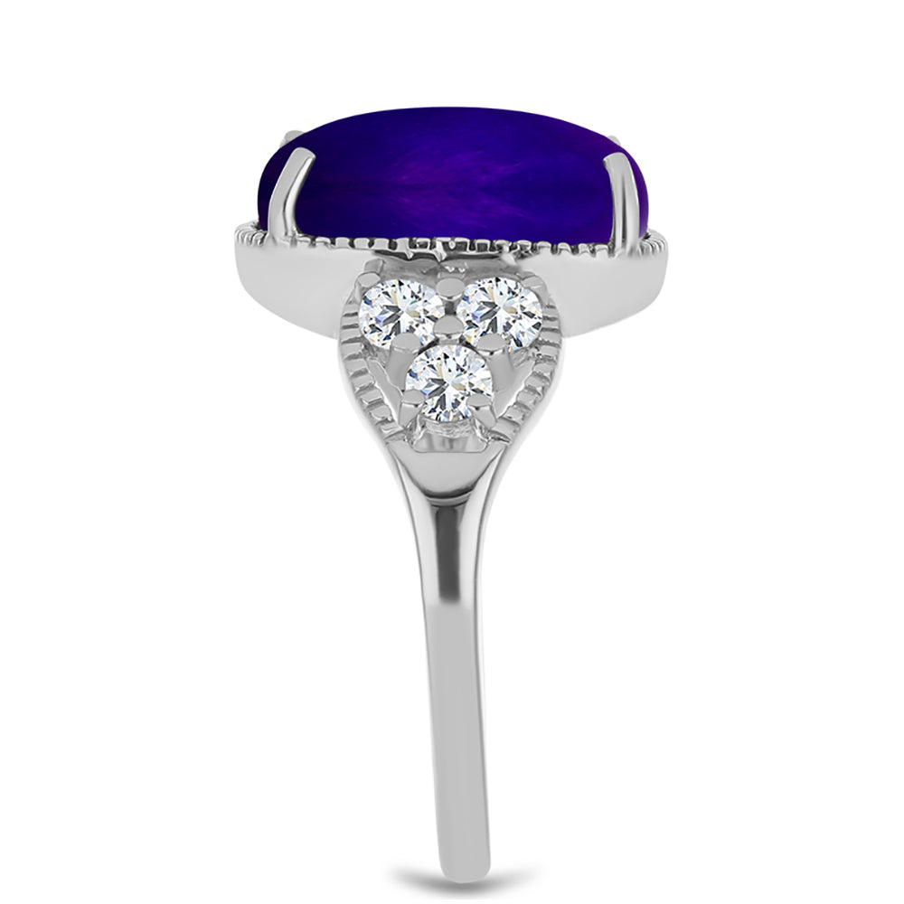 Anillo de Plata con Jade Púrpura y Topacio Blanco