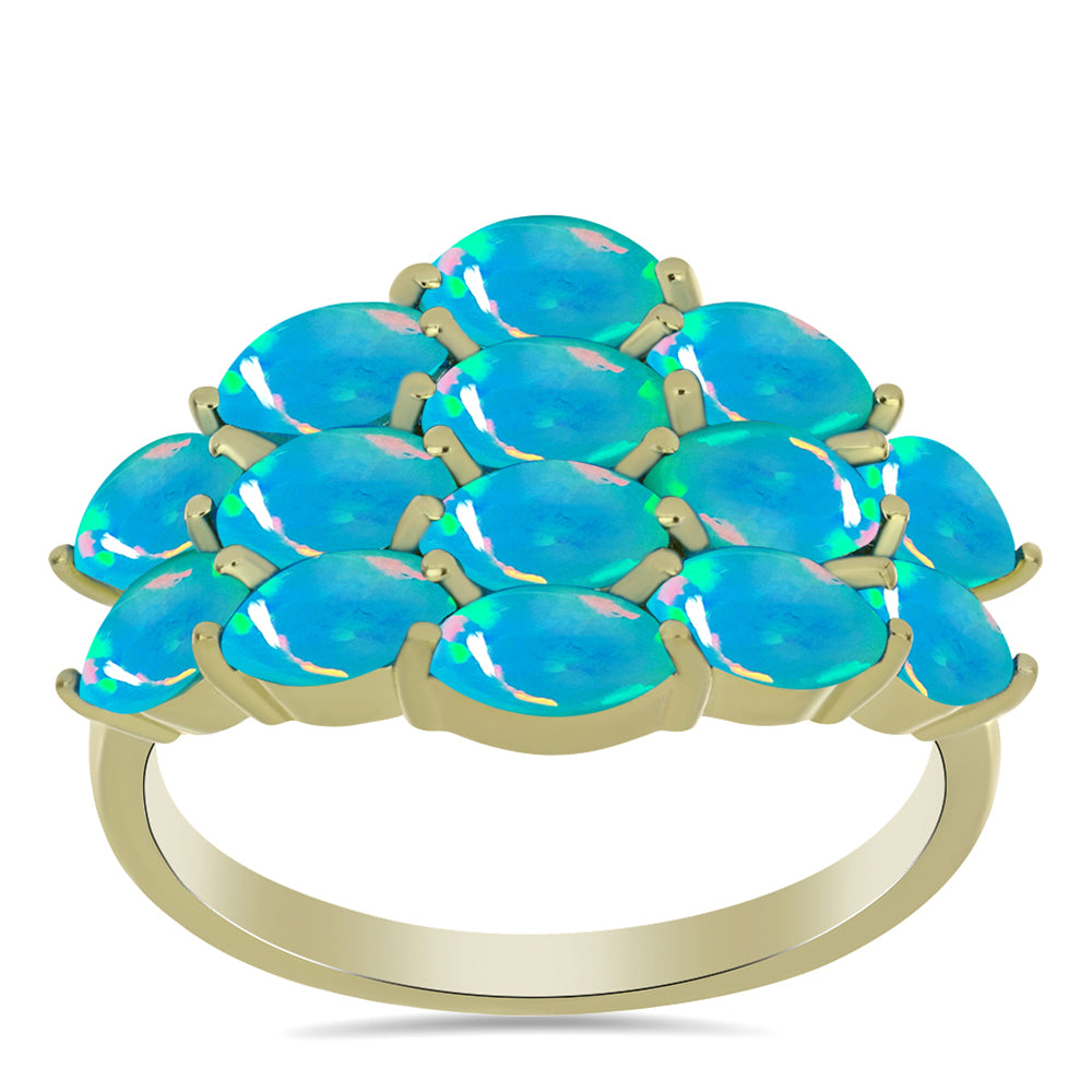 Anillo de Plata Bañada en Oro con Ópalo Azul Paraiba de Etiopía