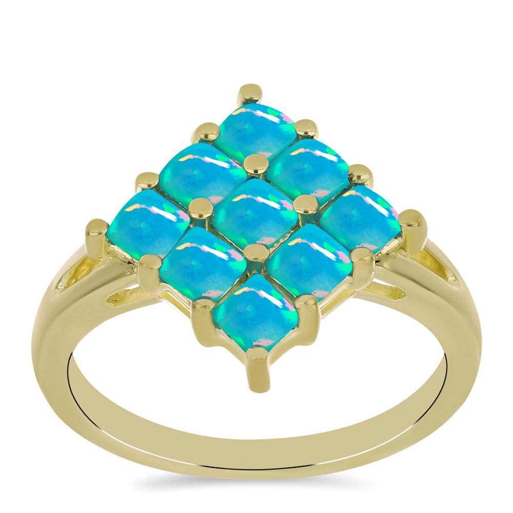 Anillo de Plata Bañada en Oro con Ópalo Azul Paraiba de Etiopía