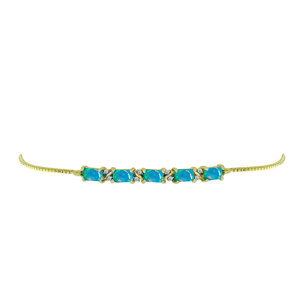Pulsera de Plata Bañada en Oro con Ópalo Azul Paraiba de Etiopía y Topacio Blanco