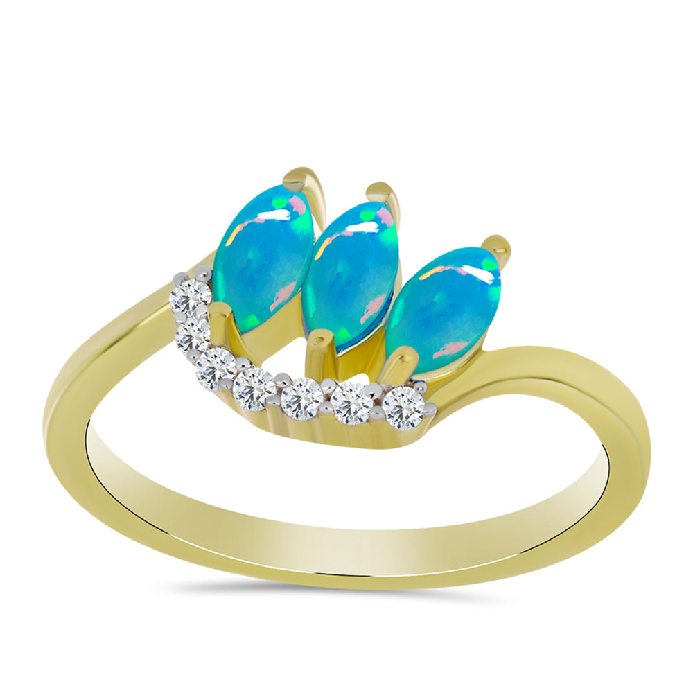 Anillo de Plata Bañada en Oro con Ópalo Azul Paraiba de Etiopía y Topacio Blanco