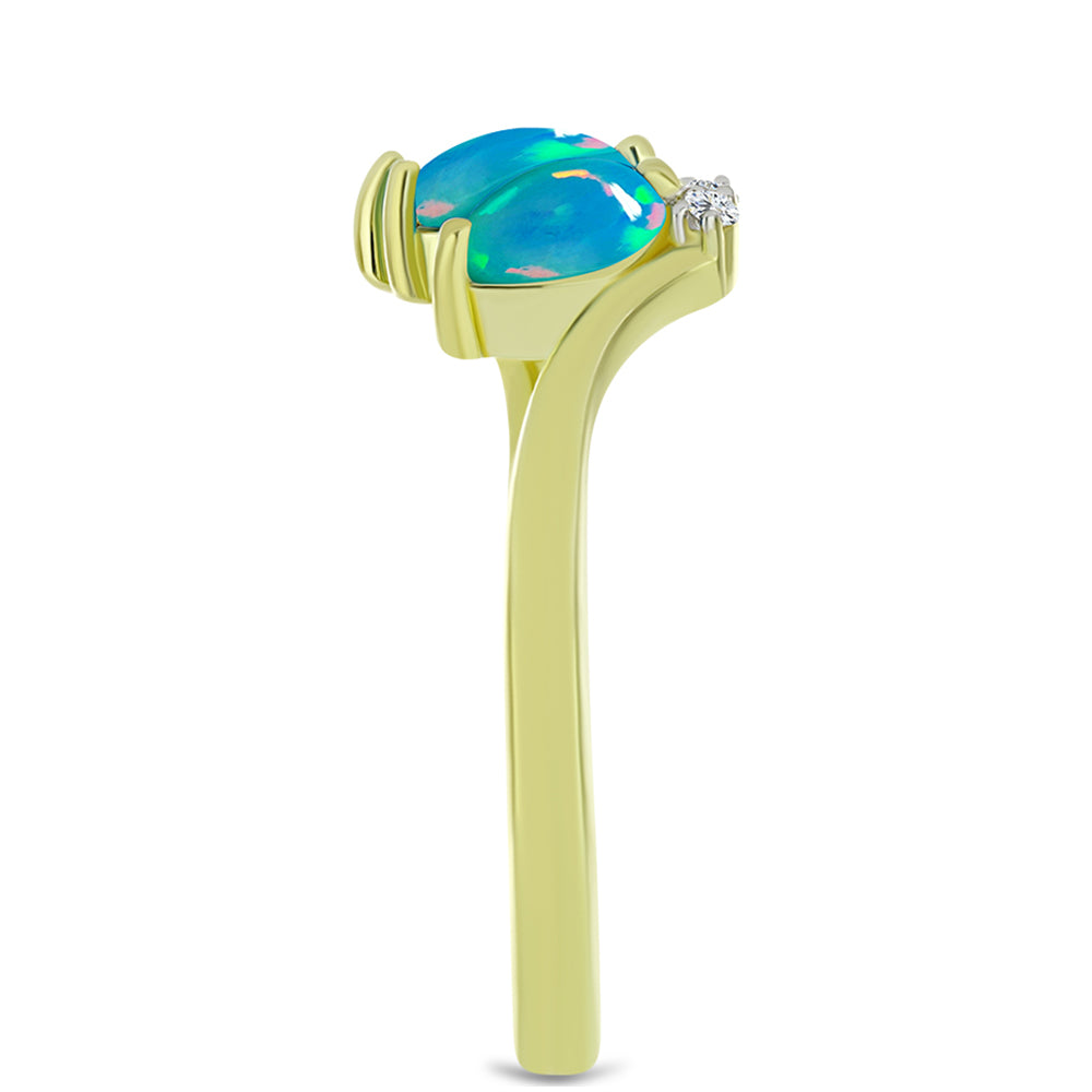 Anillo de Plata Bañada en Oro con Ópalo Azul Paraiba de Etiopía y Topacio Blanco