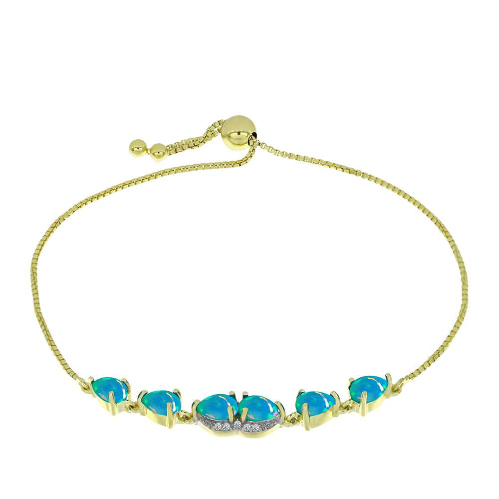 Pulsera de Plata Bañada en Oro con Ópalo Azul Paraiba de Etiopía y Topacio Blanco