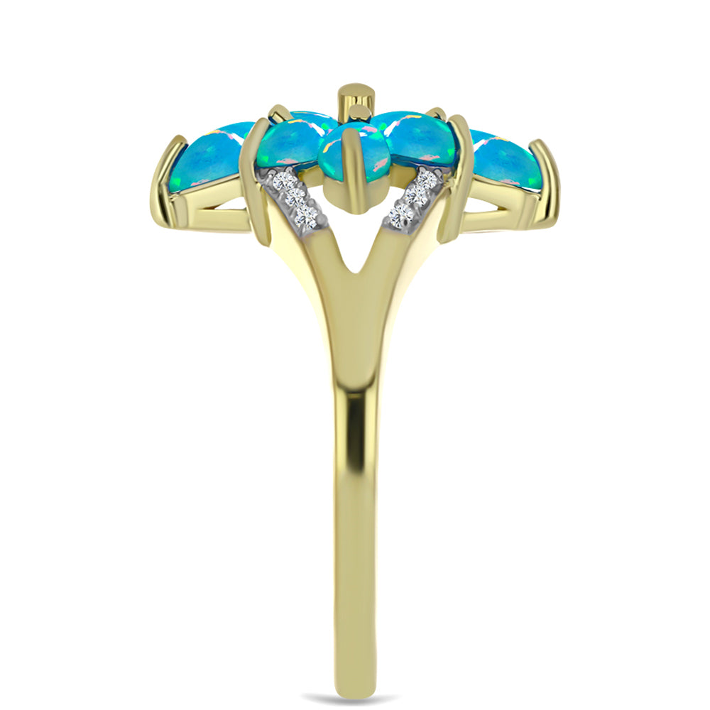 Anillo de Plata Bañada en Oro con Ópalo Azul Paraiba de Etiopía y Topacio Blanco