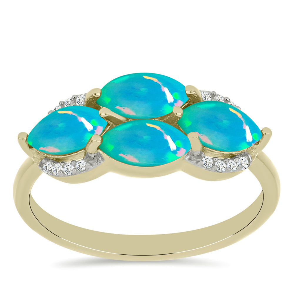 Anillo de Plata Bañada en Oro con Ópalo Azul Paraiba de Etiopía y Topacio Blanco