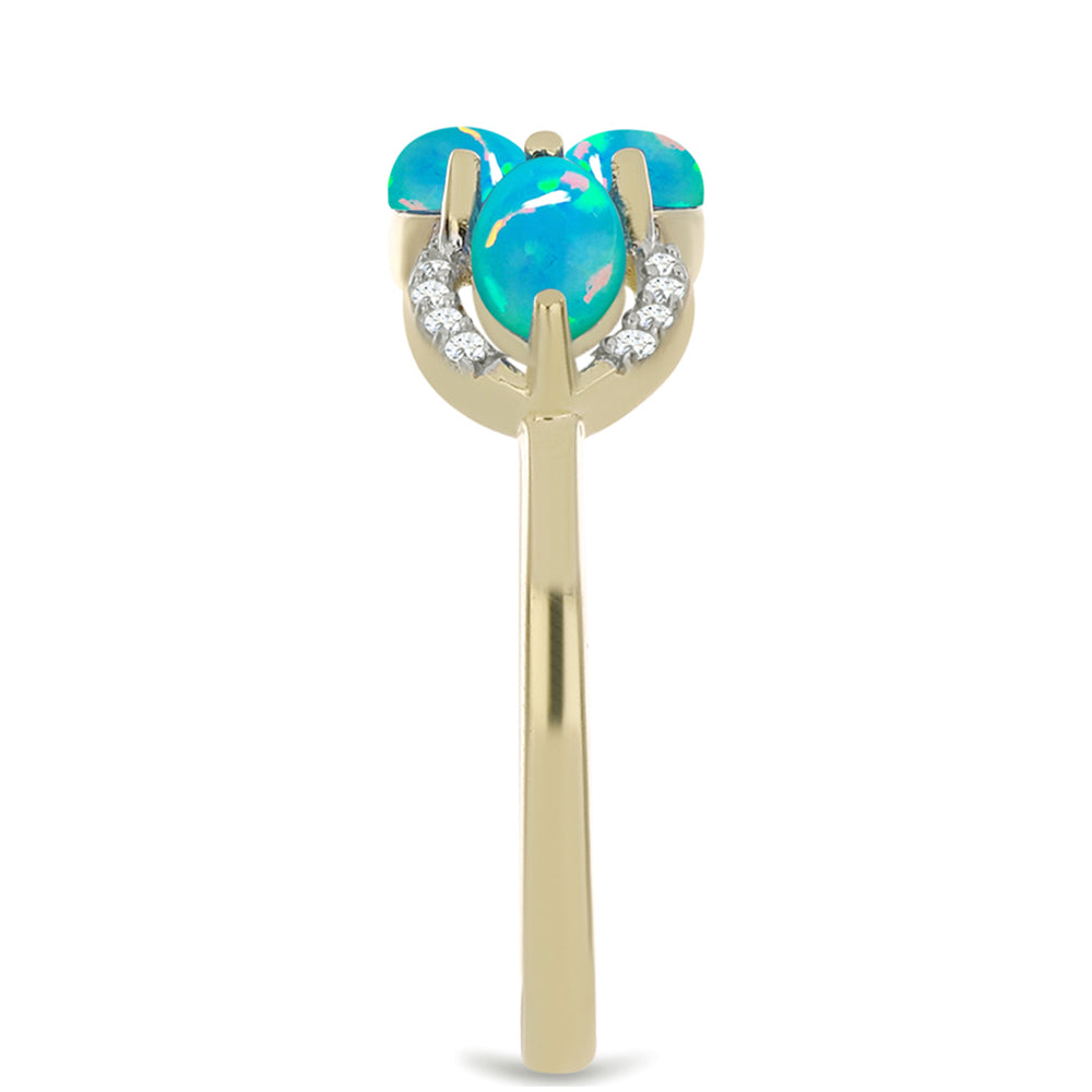 Anillo de Plata Bañada en Oro con Ópalo Azul Paraiba de Etiopía y Topacio Blanco