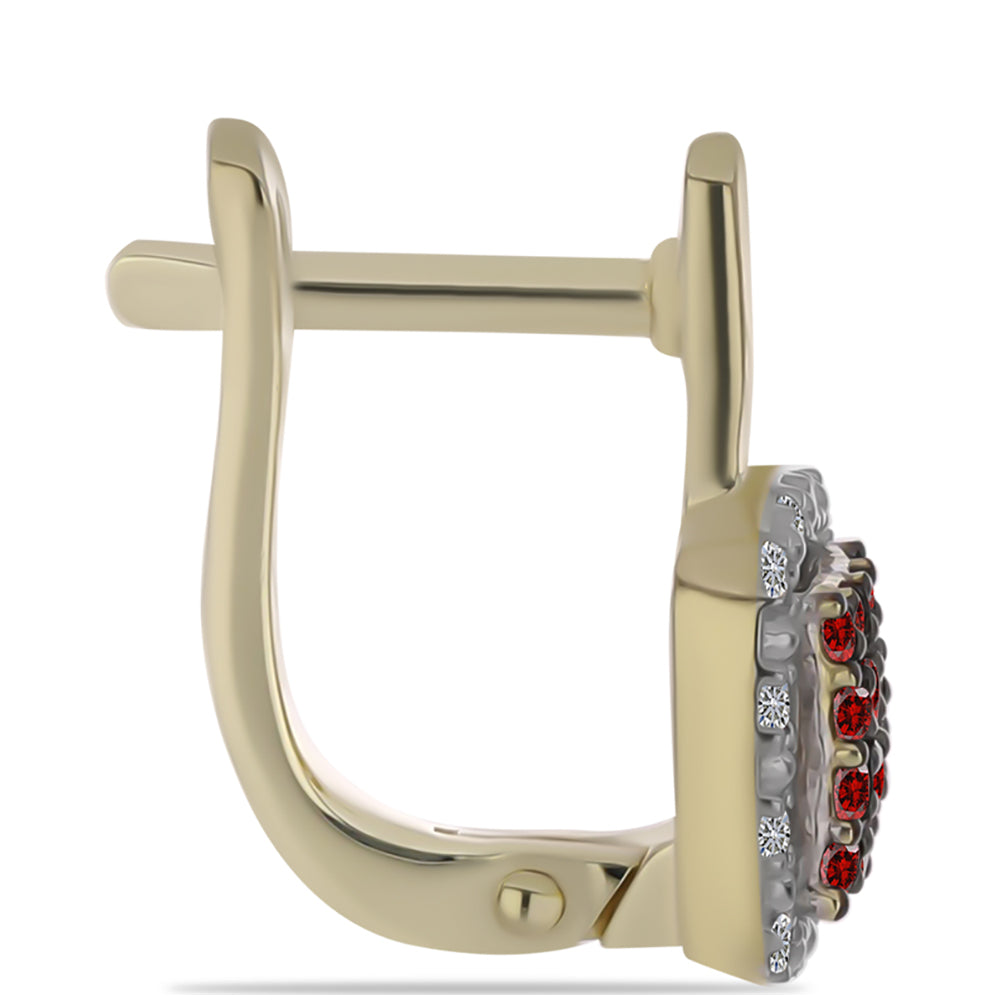 Pendientes de Plata Bañada en Oro con Diamante Rojo y Diamante blanco