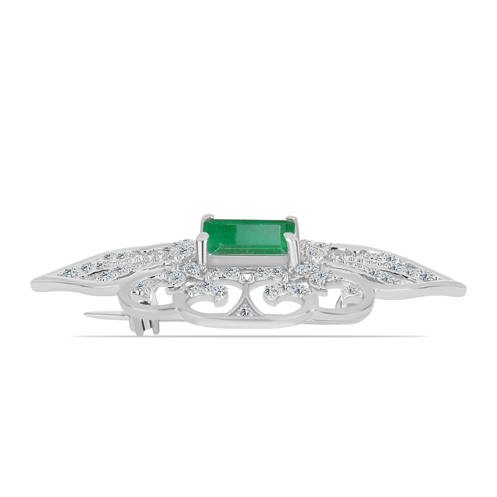 Broche de Plata con Esmeralda de Brasil y Topacio Blanco 2