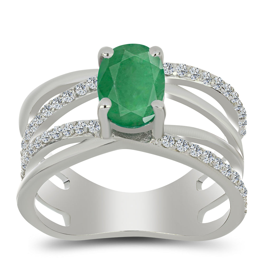 Anillo de Plata con Esmeralda de Brasil y Topacio Blanco